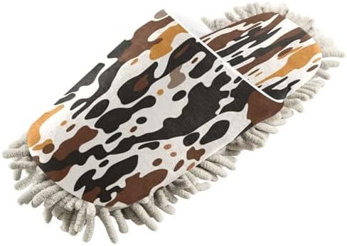 Brown Cow Print Microfiber Cleaning Slippers - L
