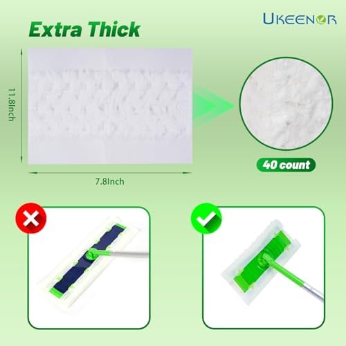 UKEENOR Heavy Duty Pet Dry Mop Refills 40 Count 78x118