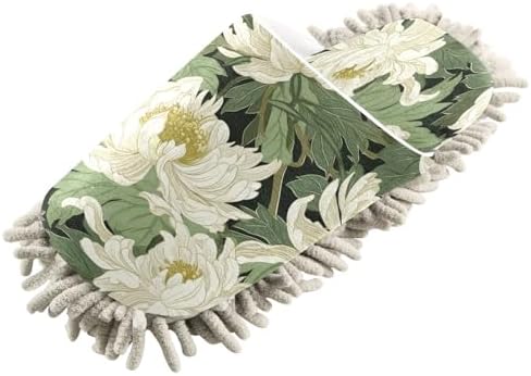 Bulletgxll White Flowers Mopping Slippers - Washable Replacement Mop Pads for Men Women