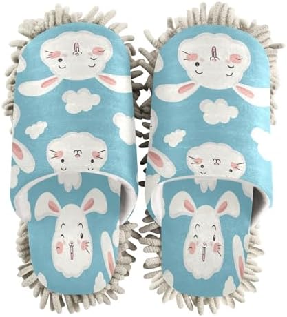 Bulletgxll Rabbit with Clouds Mop Slippers