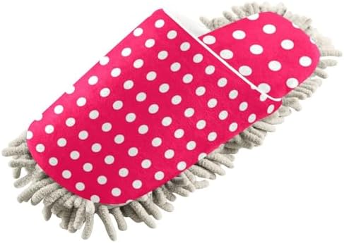 FLildon Microfiber Cleaning Slippers Red White Polka Dots Washable Mop Shoes