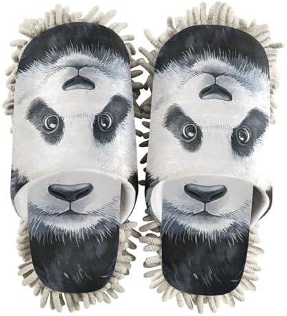 FLildon Microfiber Mop Slippers Panda Design Washable Cleaning Shoes Size M