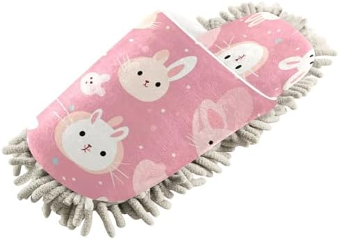 Bulletgxll Pink Bunnies Cleaning Mop Slippers