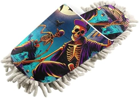 FLildon Microfiber Mop Slippers Halloween Skeleton Design Washable Floor Cleaner