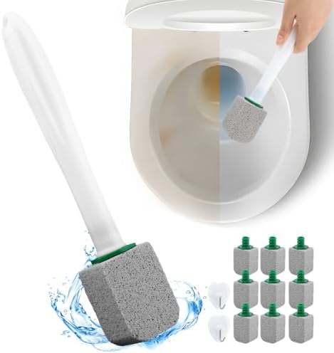 CALIDAKA 10-Pack Pumice Stone Cleaner with Long Handle and Adhesive Hooks
