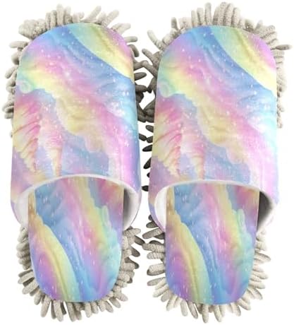 Bulletgxll Rainbow Snowflakes Microfiber Cleaning Slippers - L