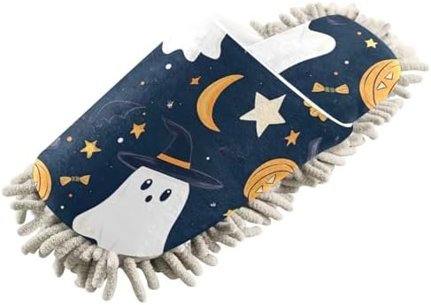 FLildon Microfiber Mop Slippers for Men Women Washable Halloween Boo Cleaners