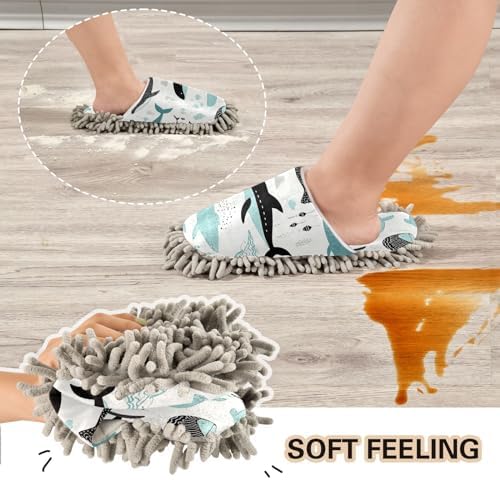Bulletgxll Cute Whale Mopping Slippers - Washable Floor Mop Replacement