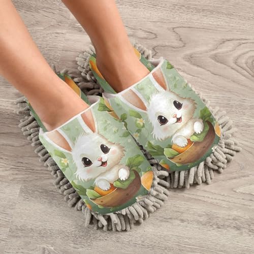 Bulletgxll Rabbit and Carrots Microfiber Cleaning Slippers - M