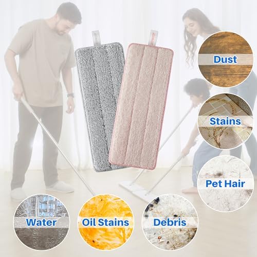 JOYMOOP Microfiber Mop Pads Replacement - Pack of 2 Grey Pink