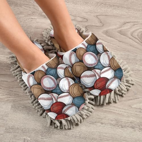 Bulletgxll Baseball Pattern Microfiber Cleaning Slippers - L