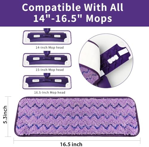 Panda Grip 165 Inch Mop Pad Refills 3 Pack Purple Reusable Cleaning Heads