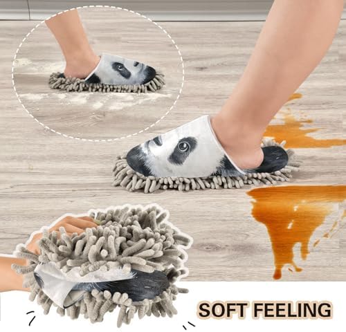 FLildon Microfiber Mop Slippers Panda Design Washable Cleaning Shoes Size M