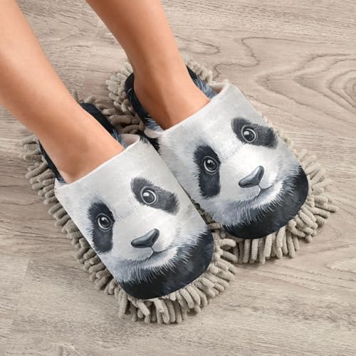 FLildon Microfiber Mop Slippers Panda Design Washable Cleaning Shoes Size M