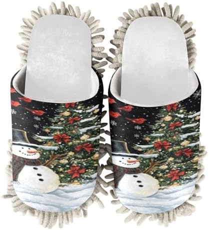 RunningBear White Black Snowman Mop Slippers for Home Cleaning