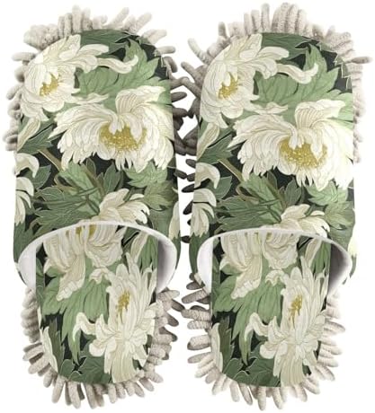 Bulletgxll White Flowers Mopping Slippers - Washable Replacement Mop Pads for Men Women