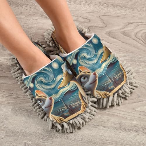 Zhirexin Starring Night Cleaning Slippers with Microfiber Mop Pads