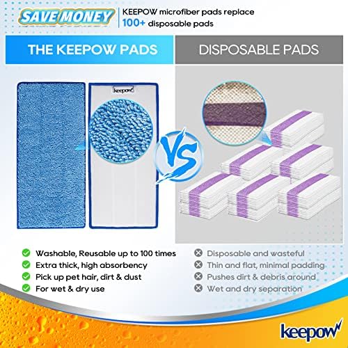 KEEPOW Microfiber Mop Pads - Swiffer Wet Jet Refill Reusable Pack of 3