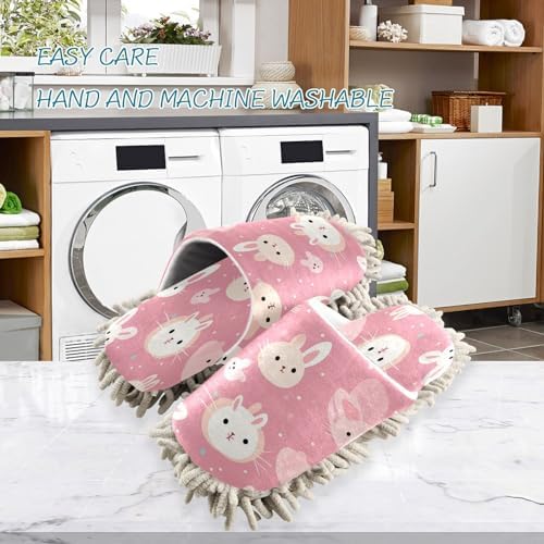 Bulletgxll Pink Bunnies Cleaning Mop Slippers