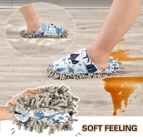 Bulletgxll Blue Dinosaurs Mop Slippers - M