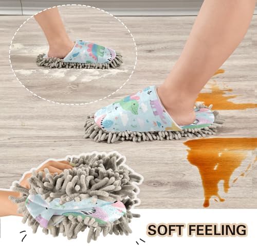 Bulletgxll Dinosaur Pattern Mop Slippers for Men Women - M