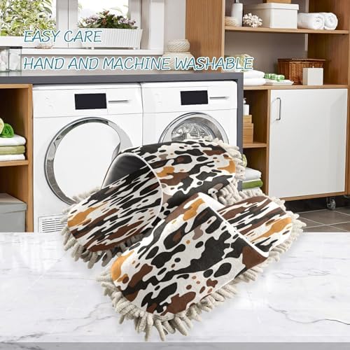 Brown Cow Print Microfiber Cleaning Slippers - L