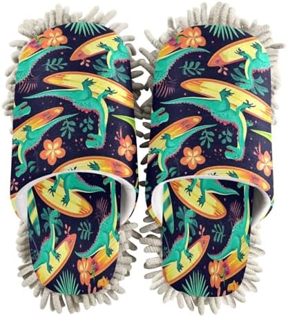 Bulletgxll Dinosaur Mopping Slippers - Washable Floor Mop Shoes for Men Women