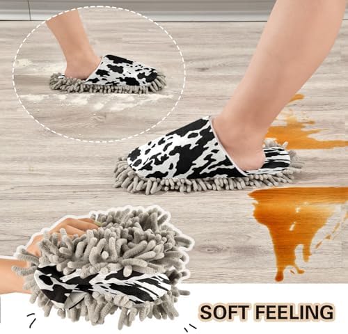 Bulletgxll Cow Print Mopping Slippers - Washable Comfortable and Durable