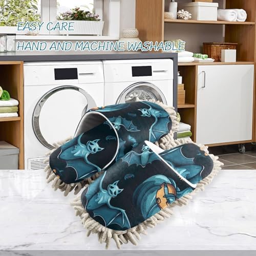 FLildon Microfiber Cleaning Slippers for Men Women Halloween Pumpkins Bats