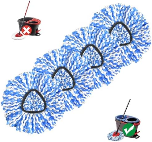 Spin Mop Replacement Heads 4-Pack Machine Washable RinseClean 2-Tank Compatible