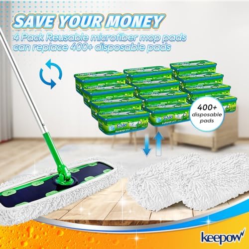 KEEPOW Reusable XL Mop Pads 4 Pack - Wet Dry Cleaning