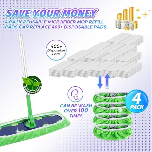 KEEPOW Reusable Mop Pads 4 Pack for Swiffer XL