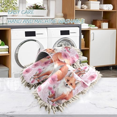 Bulletgxll Cute Foxes Cleaning Slippers Wiped Mop Slippers Washable Floor Mop