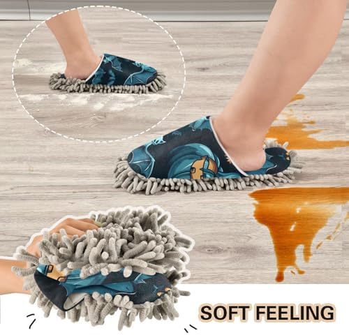 FLildon Microfiber Cleaning Slippers for Men Women Halloween Pumpkins Bats