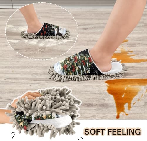 RunningBear White Black Snowman Mop Slippers for Home Cleaning