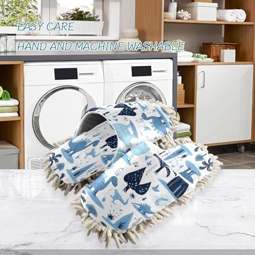 Bulletgxll Blue Dinosaurs Mop Slippers - M