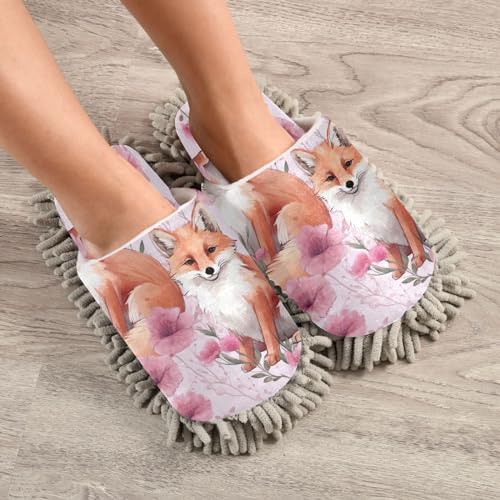 Bulletgxll Cute Foxes Cleaning Slippers Wiped Mop Slippers Washable Floor Mop