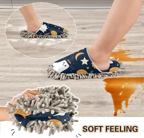 FLildon Microfiber Mop Slippers for Men Women Washable Halloween Boo Cleaners