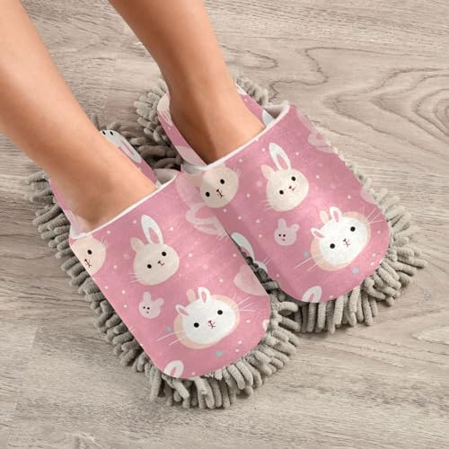 Bulletgxll Pink Bunnies Cleaning Mop Slippers