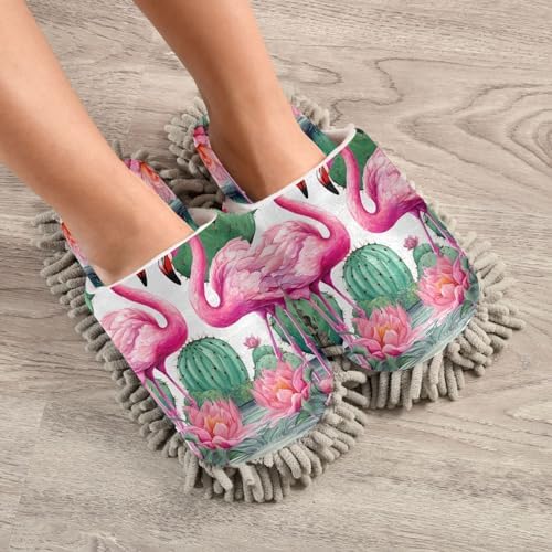 Bulletgxll Flamingo Cactus Mopping Slippers - M