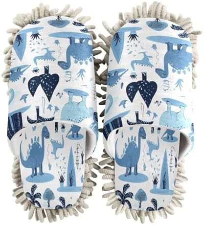 Bulletgxll Blue Dinosaurs Mop Slippers - M