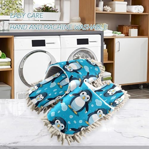 Bulletgxll Cute Penguins Cleaning Slippers Mop Pads Replacement