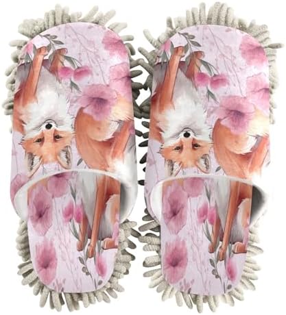 Bulletgxll Cute Foxes Cleaning Slippers Wiped Mop Slippers Washable Floor Mop
