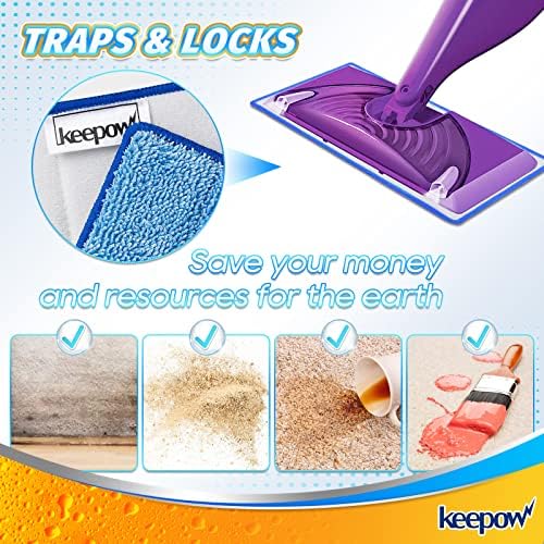 KEEPOW Microfiber Mop Pads - Swiffer Wet Jet Refill Reusable Pack of 3