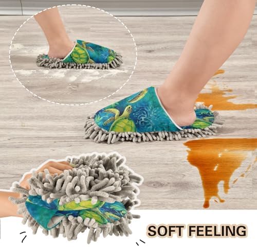 Green Sea Turtle Microfiber Mopping Slippers - M Size