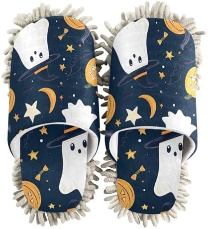 FLildon Microfiber Mop Slippers for Men Women Washable Halloween Boo Cleaners