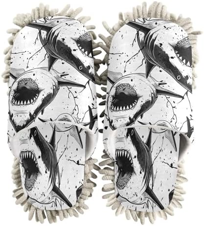 Bulletgxll Shark Pattern Microfiber Cleaning Slippers - L