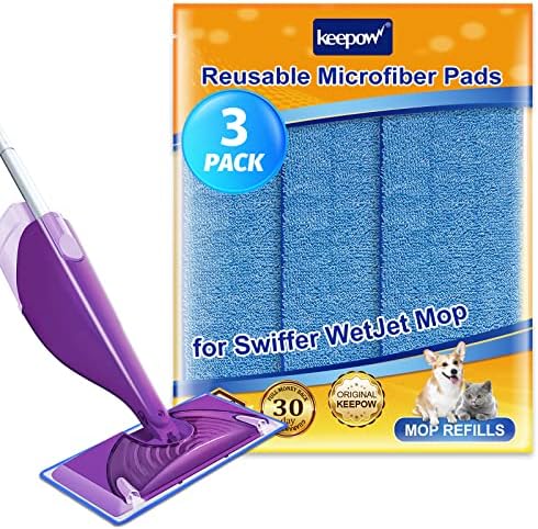 KEEPOW Microfiber Mop Pads - Swiffer Wet Jet Refill Reusable Pack of 3