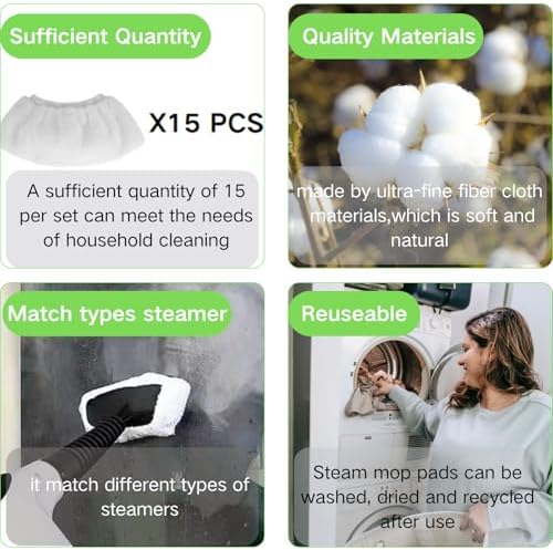 Cayton Steam Mop Pads 15PCS Reusable Universal Cleaner Attachments