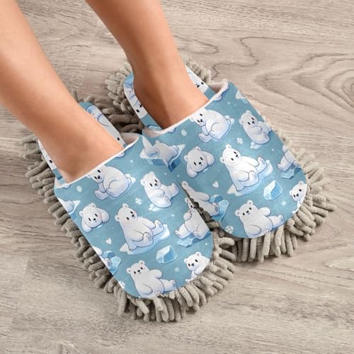 FLildon Microfiber Cleaning Slippers Polar Bears Mop Shoes